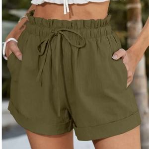 Pantalones cortos informales de verano para mujer, cintura alta, elásticos, transpirables, holgados, Color sólido, los últimos modelos de moda para gimnasio - Product Image 2