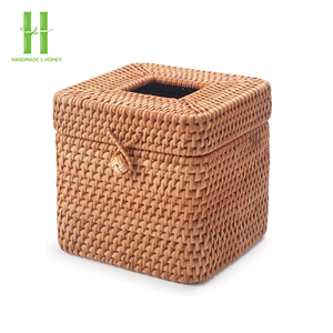Wholesale High Quality Natural <b>Rattan</b> <b>Tissue</b> <b>Box</b> <b>Cover</b> with Lock Decorative Bathroom Holder Made in Vietnam Custom Logo - Product Image 1