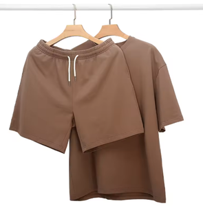 Conjunto Casual de Verano para Hombre de Dos Piezas, Corte Holgado, Tejido Transpirable de Spandex/Poliéster, Camiseta con Patrón Liso y Pantalones Cortos, 320 Gramos - Product Image 5