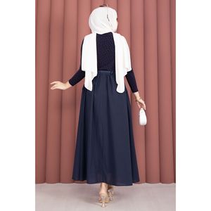 Navy Blue Sporty Summer Chiffon <b>Skirt</b> Belt Pockets Breathable Pleat Straight Pencil Styles for Office Ladies Slit Decoration - Product Image 4