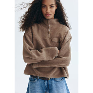 <b>Women's</b> Custom Logo Jacket Thick Hoodie Sherpa Oversized <b>Fleece</b> <b>Half</b> <b>Zip</b> Pullover Sweatshirt Warm Windproof for Outdoor OEM - Product Image 2