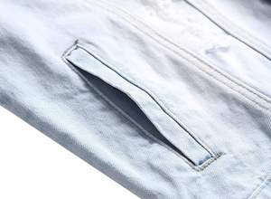 Veste en jean vintage pour homme, col montant, décontractée, légère, usée, veste de moto, fermeture éclair fine, veste en jean chaude - Product Image 6