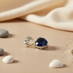 925 Silver Heart Sapphire Pendant for Women Rhodium Plated Religious Gemstone Jewelry with <b>Diamond</b> and Pearl Charm Pendants - Product Image 3