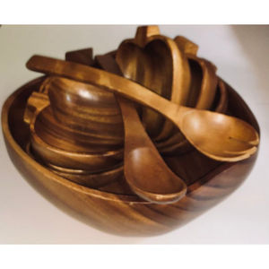 Ensemble de table unique et élégant pour la maison avec cuillères et 4 bols à nouilles, fantastique ensemble de table en bois de forme ronde - Product Image 6