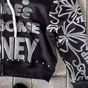 Iced Out Custom Rhinestone Hoodie Oversized Hip Hop Streetwear Zipper Hoodies <b>for</b> <b>Men</b> and Women with Diamond Drip Puff Printed - Product Image 3