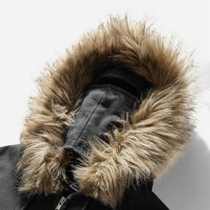 Stylish TWILL SPORTS Men's Winter <b>Hoodie</b> <b>Fur</b> <b>Lined</b> Hood 100% Cotton Solid Color Zipper-Up Pocket Quick Dry Breathable Warm - Product Image 4