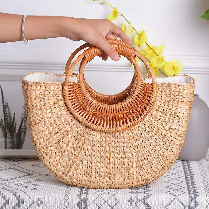 Produk musim panas populer tas belanja tali jerami kertas ramah lingkungan tas tangan anyaman jerami pantai buatan tangan untuk wanita