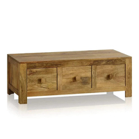 Table basse traditionnelle indienne en bois de manguier massif avec six tiroirs faits à la main et écologiques pour le salon à usage domestique