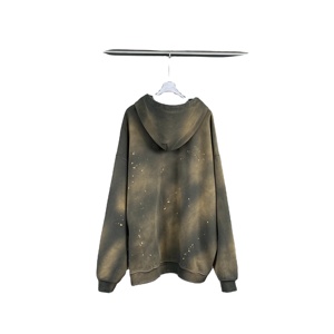 Diseño de pisada Logotipo personalizado Sun faded Print Oversized Distress Street-Wear Men Wash Hoodies Sudaderas Venta - Product Image 2