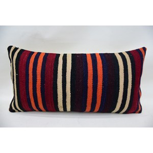 Almohada de lana a rayas Kilim Vintage Multicolor de lujo de 12x24 pulgadas acento decorativo tejido cuadrado portátil para Navidad - Product Image 1