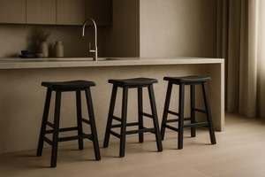 Tabouret de bar noir 53 cm, tabouret de comptoir en bois, tabouret haut moderne, chaise de salle à manger pour cuisine - Product Image 2