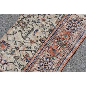 Alfombra turca Vintage de 2,7x6,8 pies hecha a mano, alfombra de felpa azul naranja, Material de lana, respaldo de látex, Patchwork, pasillo, rectángulo - Product Image 5