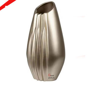 Vase à fleur en acier inoxydable en métal fini argent de haute qualité avec une belle feuille d'or pour la décoration de restaurant d'hôtel - Product Image 2