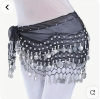 Foulard de danse orientale égyptienne - Ceinture en mousseline noire faite à la main avec pièces d'argent (taille unique en stock pour adultes)