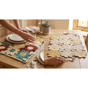 Handmade 26x35 Inch Cotton Crochet Flower Patch Placemat Woven <b>Decorative</b> <b>Table</b> Mat for Home - Product Image 1