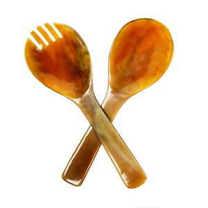 Juego de Cubiertos de cuerno de búfalo marrón y negro de 2 piezas, herramientas únicas de servicio de cuerno ligero de lujo para ensalada, los más vendidos en la India 13 - Product Image 5