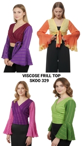 Chemisier sans manches fluide en viscose à volants de style bohème à la mode avec encolure à volants, parfait pour les vêtements d'été - Product Image 5