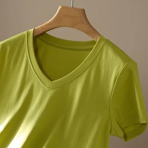 Camiseta básica de algodón para mujer, 100% algodón, manga corta, cuello en V, ajuste holgado, ecológico, negro, blanco, verano, moda informal - Product Image 2