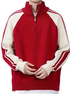 OEM & ODM Pull tricoté à demi-glissière pour hommes 100% coton Pull en tricot décontracté ample - Product Image 3