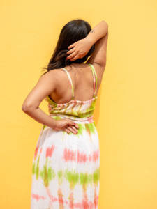 Multicolor Tie Dye Boho <b>Maxi</b> <b>Dress</b> for Women Embroidered Cotton <b>Summer</b> <b>Dress</b> Flowy Vacation Outfit Multicolor Tie Dye - Product Image 4