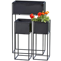 DECORHAAT Pot Bunga Logam Modern Standar dengan Set 3 Penyangga untuk Rumah & Taman Berlapis Bubuk