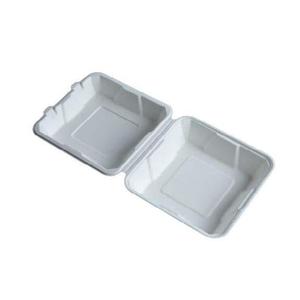 กล่องกระดาษสีขาวแบบมีบานพับ ขนาด 8' x 8' สำหรับใส่อาหารเข้าไมโครเวฟได้ ทำจากชานอ้อยธรรมชาติ ใช้แล้วทิ้ง - Product Image 1