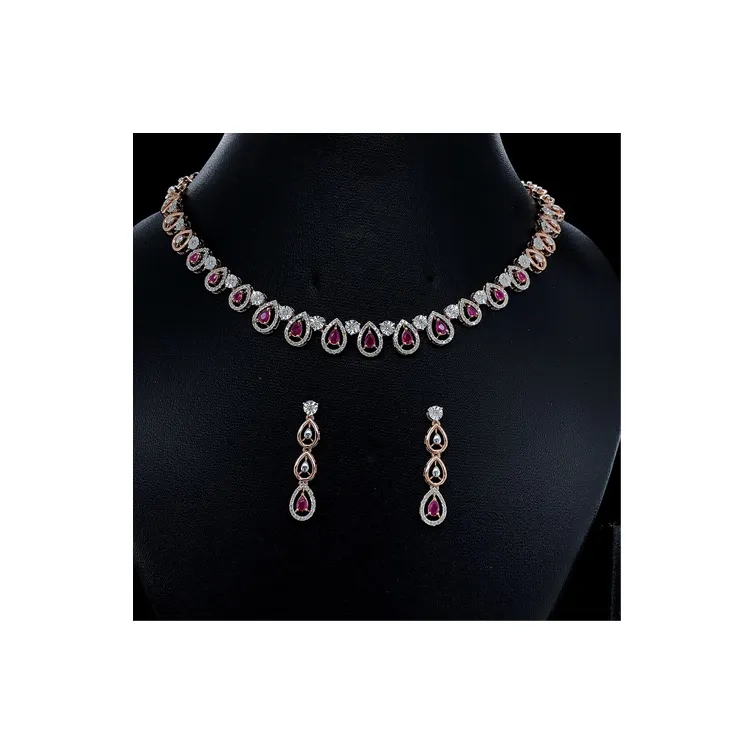 2022 nuovo arrivo accattivante Design gioielleria raffinata semplice ed elegante collana di diamanti in oro rosa 18KT abbinata a orecchini