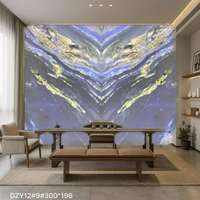Slab Batu Kuarsa Biru Fantasi Backlit Bentuk V Ukuran Besar, Transparan, Kristal Kuarsa Biru Brasil untuk Panel Dinding