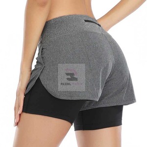 High Waist Double-Layer Spandex Gym <b>Shorts</b> Casual Solid Lace <b>Decoration</b> Fitness Leggings Eco-Friendly <b>Short</b> Pants - Product Image 4