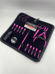 Kit d'outils professionnels pour extensions de cheveux en micro-nano perles couleur rose vif, fils en acier inoxydable, pince plate, pinces métalliques à boucle - Product Image 1