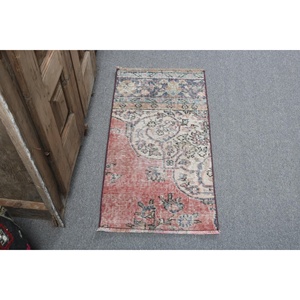 Vintage Rug, 1.5x2.9 ft Small Rug, <b>Red</b> Blue <b>Wool</b> Rug - Product Image 1