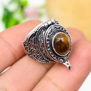 Citrine Ring Adjustable Ring Tiger Eye Gemstone Message Box 925 Sterling Silver Secret Box Ring Unique Holiday <b>Gift</b> - Product Image 2