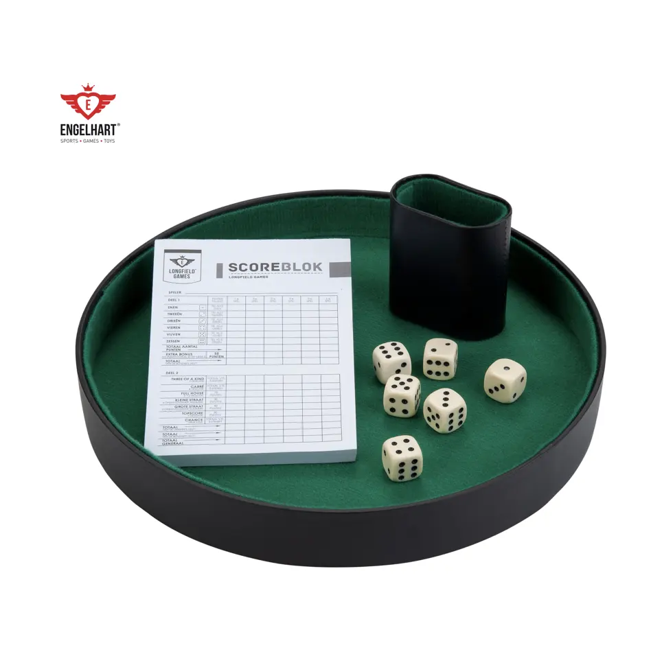Лоток для игры в кости Longfield, 26 см, в том числе 6 деревянных кубиков и кубиков, премиум-класса, роскошные высококачественные азартные игры