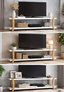 White Wooden <b>TV</b> <b>Stand</b> with Shelf 2-Tier <b>TV</b> Console Modern & Minimal Design - Product Image 3