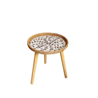 Plateau d'impression flore en rotin avec pieds en bois détachables table basse ronde avec plateau de service pour la maison du Vietnam