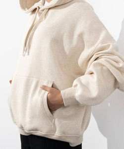 Casual Long Sleeve Pullover <b>Hoodies</b> Soft Cotton Fleece Fashion Minimalist <b>Cream</b> Hoodie Kangaroo Pocket Pullover OEM Services - Product Image 5