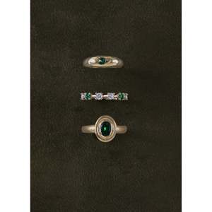 Jardin One Size Stylish Stainless Steel <b>Silver</b> Oval Cut <b>Emerald</b> <b>Ring</b> Fashionable Hip-Hop Inlay Eye Pattern Eternity Engagement - Product Image 2