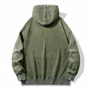 Sweats à capuche thermiques délavés à l'acide pour hommes, style unique 100% coton respirant avec technique brodée et col à capuche - Product Image 3
