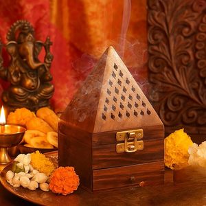 Brûleur de Bakhoor en bois fait à la main pour parfum d'intérieur avec un design traditionnel parfait pour la décoration arabe et islamique - Product Image 1