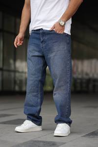Jean en denim coupe droite extensible pour homme, taille mi-haute, délavé vintage, effet usé, poids lourd, idéal pour un style décontracté - Product Image 4