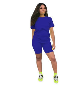Ensemble 2 pièces décontracté d'été pour femmes-T-shirt à manches courtes et short-Ensemble de jogging à motif uni - Product Image 3