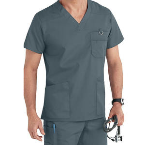 Ensemble de blouses médicales pour hommes en polyester et élasthanne de haute qualité, manches courtes, col en V, pantalon droit, uniforme d'hôpital pour hommes - Product Image 3