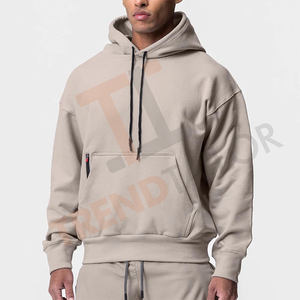 Sweat-shirt pour homme surdimensionné personnalisé en gros, 360GSM, pull avec poche kangourou et fermeture éclair interne - Product Image 5