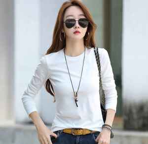 OEM personalizado de alta calidad 100% algodón camiseta de mujer Casual sólido estampado de manga larga bordado de cuello redondo talla grande polar - Product Image 4