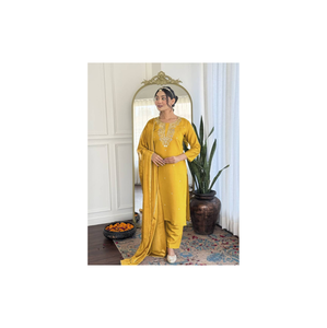 ชุดคุर्ติผ้าวิสโคสปักลายสำหรับผู้หญิง ดีไซน์หรูหรา พร้อมกางเกงและผ้าคลุมไหล่ สไตล์ลำลองทันสมัย เหมาะสำหรับโอกาสต่างๆ ขายส่งเสื้อผ้าชาติพันธุ์ แห้งเร็ว - Product Image 1