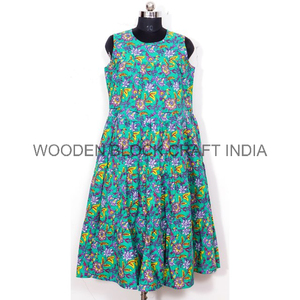 Indian Cotton Latest Sleeveless Long Dress Leopard for Bohemian Style Hand Block Printed Women's Casual Maxi Dress Eco-Friendly - Product Image 5