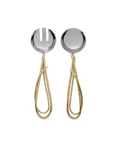 Ensemble de service à salade en acier inoxydable doré avec poignée en résine blanche pour restaurant et hôtel - Product Image 6