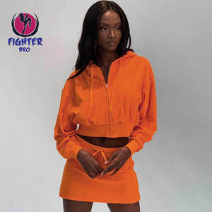 Sweat à capuche court en coton épais et coton épais pour femmes avec ensemble court zippé Survêtements de style vintage - Product Image 2