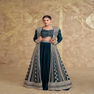 Lehenga Choli élégant de style veste de fête avec broderie complexe de chinon Zari Work Dupatta pour les célébrations pakistanaises indiennes - Product Image 1