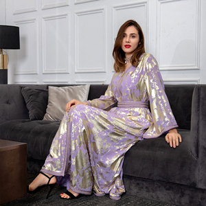 Vintage 2023 Dubai Arabic Gowns Abaya <b>Kaftan</b> Marocain Middle East Muslim Women Long Sleeves Printed Dress Embroidered Silk - Product Image 2